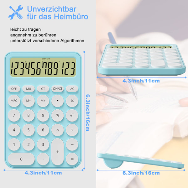 Universell Skrivbordsräknare med Godisdesignknappar, Batteridriven Lättanvänd LCD-display 12-siffrig Skärm, Halkfri Tätning, Tålig ABS