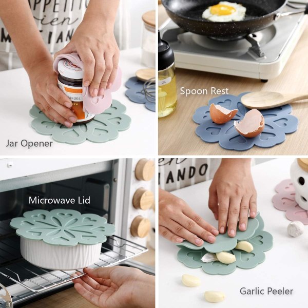 4 Silikonunderläggsmatta - Hot Pot Holder Hot Pads för bord och bänkskiva - Underlägg för varma rätter - Halkfri och värmebeständig Modernt kök Hot Pads
