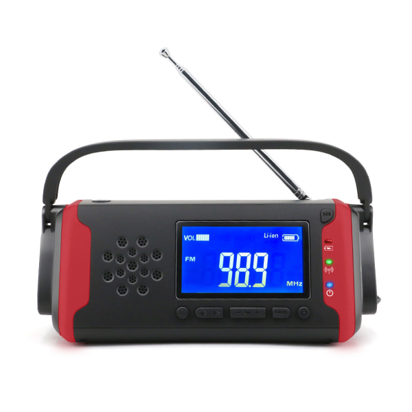 TKOOFN Solar Dynamo Crank Radio FM, bärbar multifunktionsutomhusnyhetsnödradio med LCD-skärm + 4000 mAh som Power Bank/AUX-musik