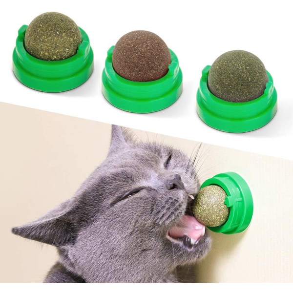 3 Silvervine Catnip Bollar, Ätbara Kattleksaker för Katter Slick, Säkra Hälsosamma Kattunge Tuggleksaker, Tandrengöring Tandvård Kattleksak, Kattvägg Godis