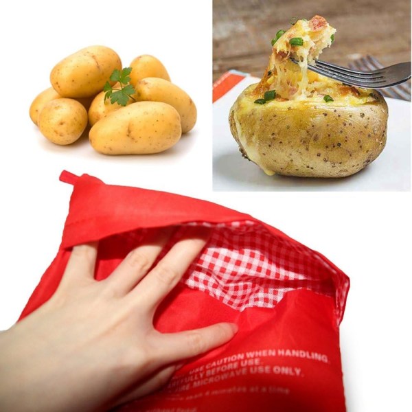 2-pack potatispåse för mikrovågsugn, potatispåse för bakning, potatispåse för mikrovågsugn, tortillabröd, majskolv, expressbakningsverktyg (röd)
