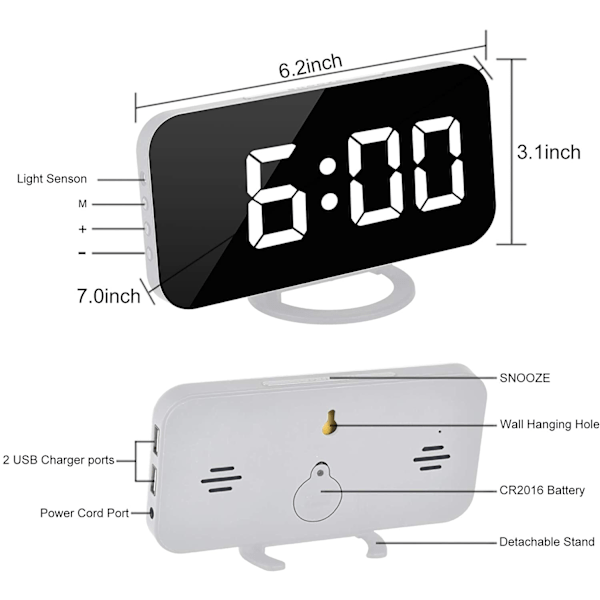 Modern Design Skrivbordsklocka med Snooze-funktion för Sovrum, Auto Dim-läge för Enkelhet och Bekvämlighet på Natten