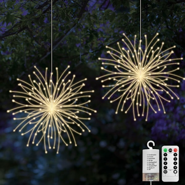 Starburst Utomhus LED Snöflingelampor, Soldriven Juldekoration, 200 LED Vattentäta Hängande Lampor (2-pack)
