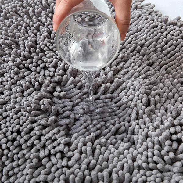 Grå Chenille Badmatta Mjuk Shaggy Och Bekväm Superabsorberande Och Tjock Halkskydd