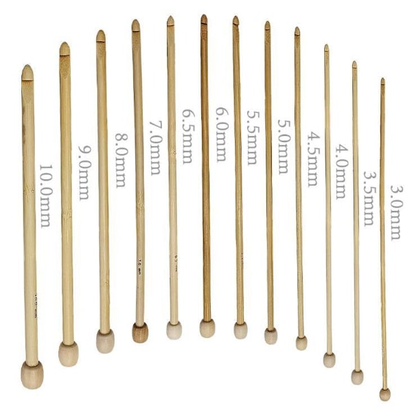 N011 - Set med 12 st. tunisiska virknålar i finaste bambu multifärg one size