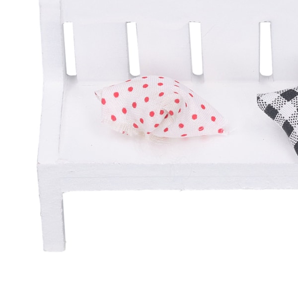 Miniatyrdocka trädgårdsbänk dockhus trä soffa bänk leksak med kuddar för DIY