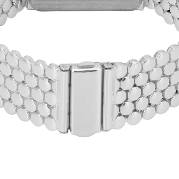 LED-klocka med dubbla öppningar i rostfritt stål, spänne i metall, rektangulär urtavla, digital armbandsur för utomhusaktiviteter, silver