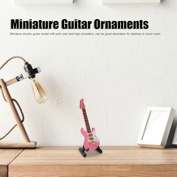 10cm Mini Gitarr Ornament Display Fäste Förvaringslåda Musikinstrument Gitarr Modell för Dockhus Rosa