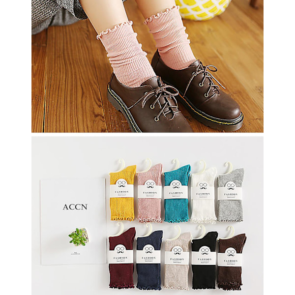 Damstrumpor. Volang Vändmanschett Casual Ankelstrumpor Andningsbar Cool Knit Bomull Sallad Besättning Volangsocka 3-pack