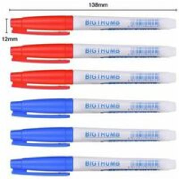6 st djuphålsmarkörer, snickarmarkör, 30 mm finspetsovärderlig markeringspenna, permanent filtpenna för markering av svåråtkomliga platser (blå röd)