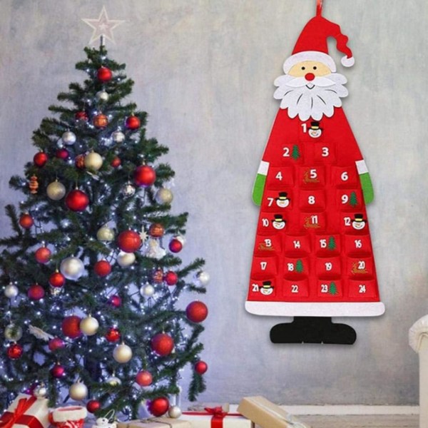 Julkalender i filt, väggmonterad julkalender i filt med 24 fickor, nedräkningskalender för julen, dekorationer för nyår