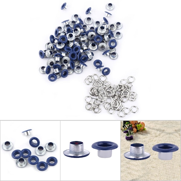 100 set 5mm metalliska scrapbooking öljetter spänne läderhantverk klädtillbehör (mörkblå)