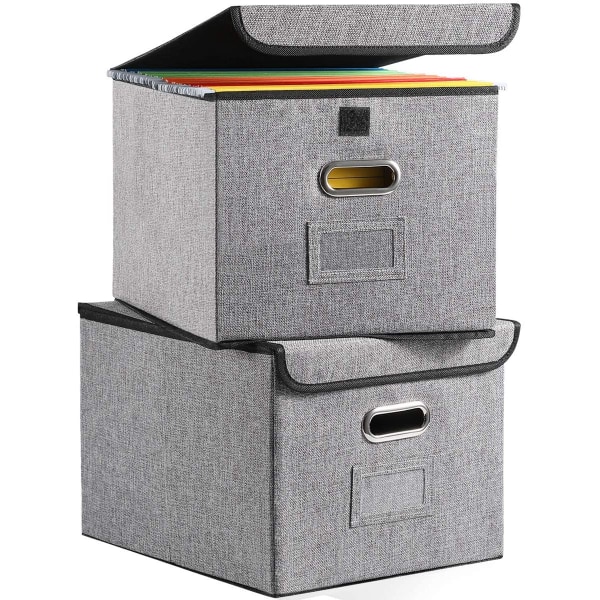 Organizer Office Dokumentförvaring Paket med 2 hopfällbara linnearkivskåp med lock, dekorativt kontorsskåp, Letter-storlek Legal Folder,