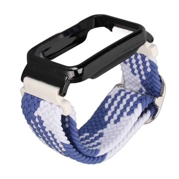 Stretch Nylon Flätad Klockarmband med Skyddande Bumper Case Tillbehör Passar för Mi Band 7 Pro Blå Vit och Svart Fodral