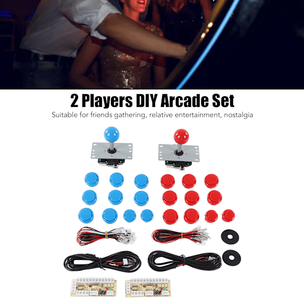 2-spelare DIY Arcade Kit USB-brädespel Encoder Joystick Arcade-knappar Set för vänner Samling Blå och Röd