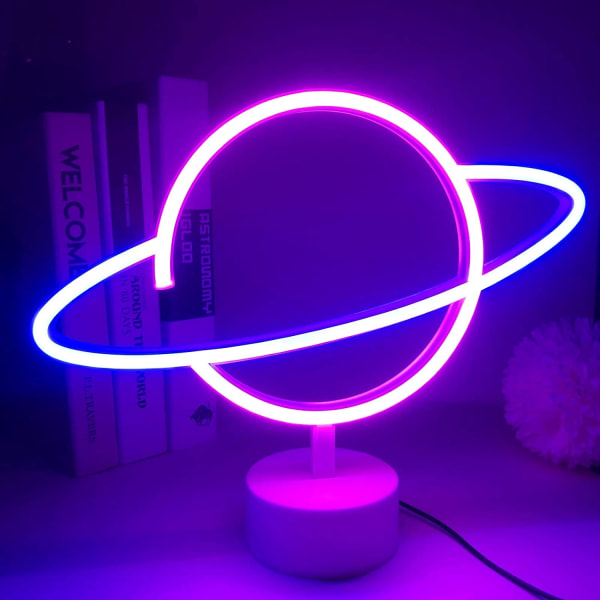 Planetljus Neon Skyltar Led Skrivbordsdekor Led Neon Skylt Nattljus med Bas Batteridriven Neonljus för Sovrum Barnrum Bord Födelsedagsfest