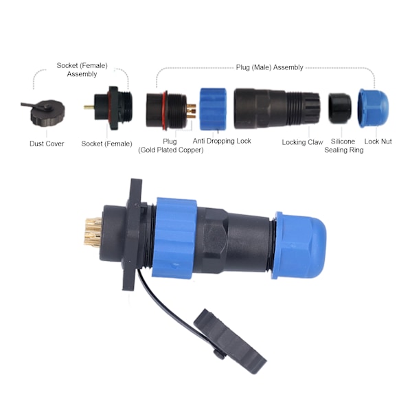 Vattentät Plugguttag Kvadratisk Flygströmkontakt Butt Terminal Adapter AC 380V SP206 Stift