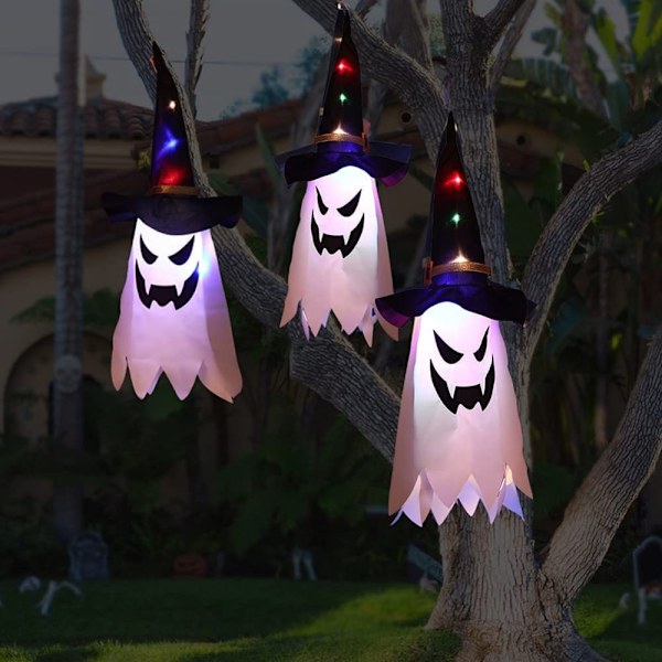 5-pack Halloween-dekoration trädgård, hängande Halloween LED-spökljus, lysande spökdekoration för Halloween inomhus och utomhus dekorativa lampor