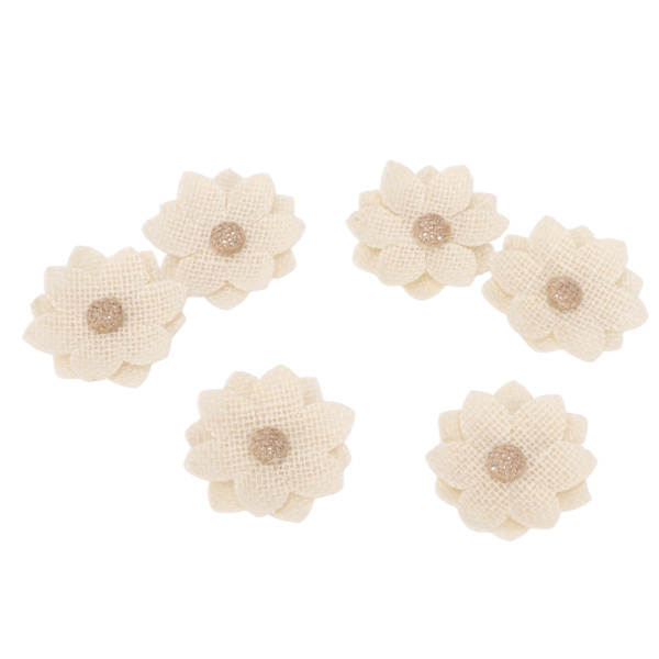 6 st Burlap Blommor Lotos Form Europeisk Retro DIY Burlap Blommor Handgjorda Vita Tygblommor för Bröllopsfest