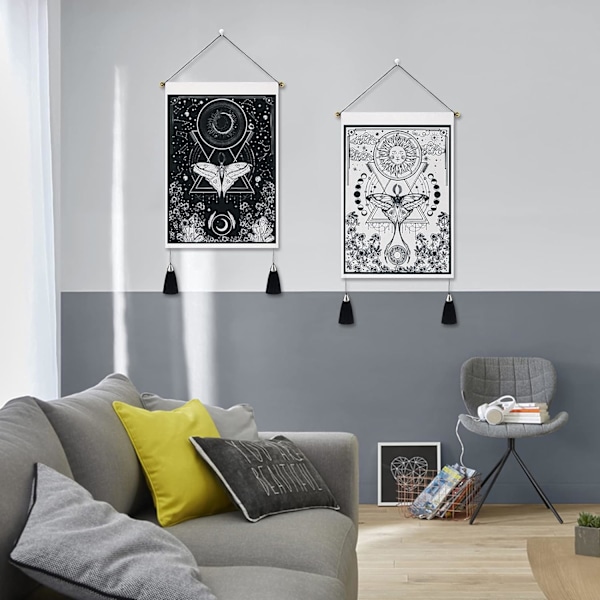 2-pack gobeläng sol och måne gobeläng mal gobelänger svart och vit gobeläng blomsterranka gobeläng väggbonad för rum (13,8 x 19,7 tum)