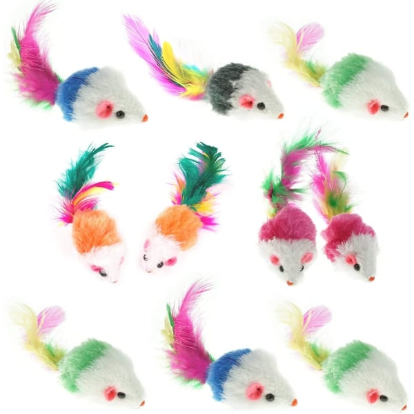 Furry Pet Cat Toys Möss, Cat Toy Mus, Pet Leksaker för katter, Cat Catcher för fjäder svansar, 10 Counting (Color Random)