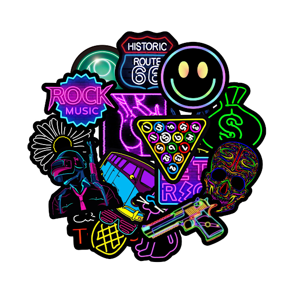 Stickerpaket för kreativa hjärnor, tjocka och hållbara giftfria coola neonstickers, perfekt för att personifiera din utrustning