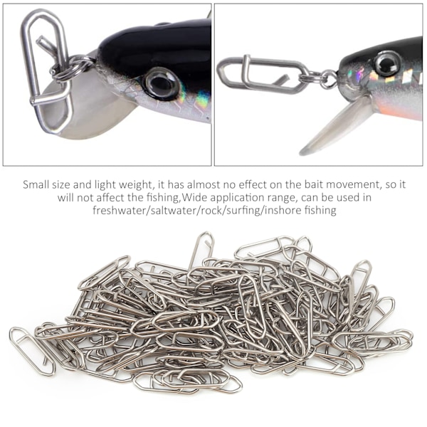 100 st fiske Power Clips Länk Rostfritt Stål Snabbväxlingshastighet Clips Connector L