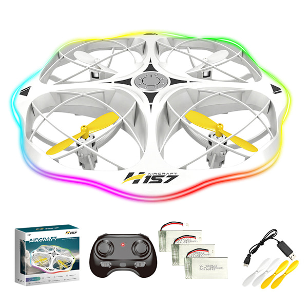 Mini Drönare för Barn, RC Drönare med Löpande LED för Nybörjare, Dubbla Flyglägen och 3 Batterier, 3D Flip och Fullt Propellerskydd, Lätt att Flyga för Barn