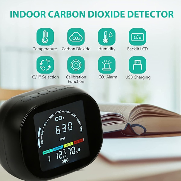 Infraröd CO2-mätare Hög noggrannhet tydlig display Kompakt infraröd termometer Hygrometer med larmfunktion för hemmakontor