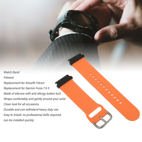 22mm Silikonklockarmband Smart Sports Watch Band Remmar Ersättning för Garmin Fenix 7 6 5 Orange