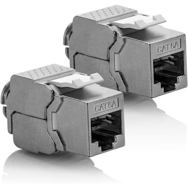 2X Modul Keystone Cat 6a Jack - Skärmad STP RJ45-kontakt Installation Snap-in Montering Okablat Cat 500Mhz 10GBit/s