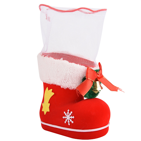 Jul Flockning Boot Shoe Candy Gift Holder Xmas Tree Hängande Prydnad Festival Dekor (L)