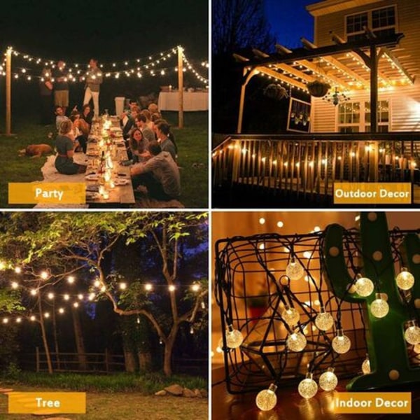 Solcellslingor utomhus, 100 LED kristallkulslingor, vattentäta, för utomhus/inomhus, trädgård, balkong, träd, bröllop, fest, jul