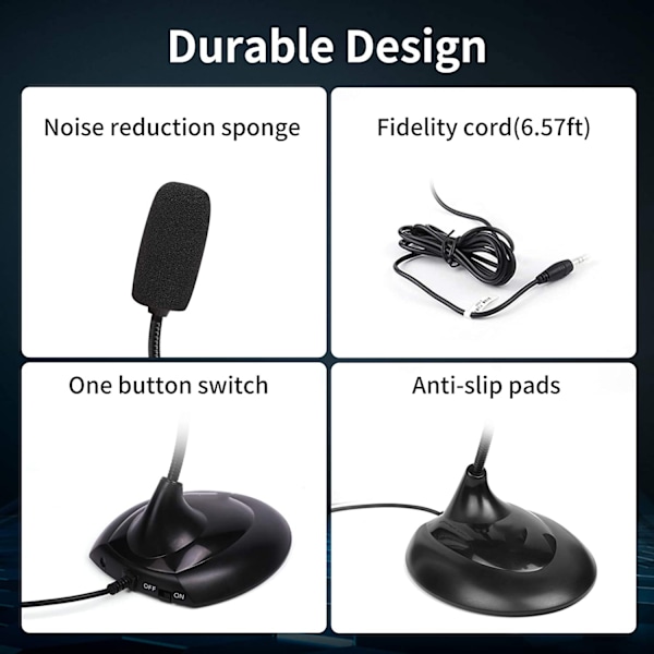 Mikrofon med mute-knapp, 360° justerbar svanhals, högupplöst ljud, brusreducering, klar ljudkvalitet, USB-driven, Plug & Play