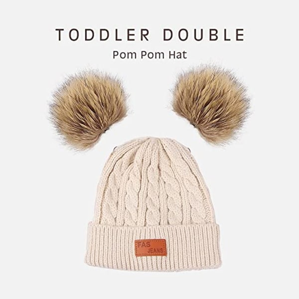 Toddler Hat， Färg Vinter Dubbel Pom Pom Stickad Mössa och den