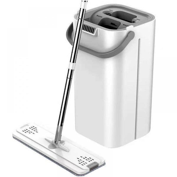 Moppset med hink, rengöringshink med mopp och 6 moppdynor