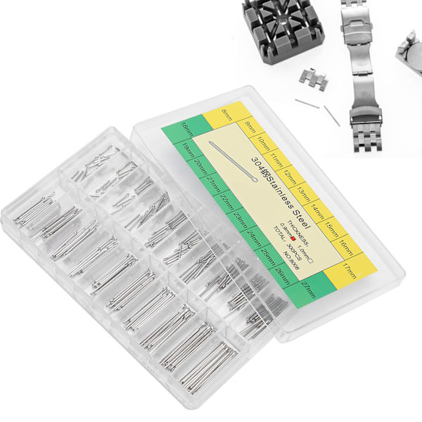 0,9 mm klockarmband delade stift 304 rostfritt stål klockdelar sortiment 8‑27 mm