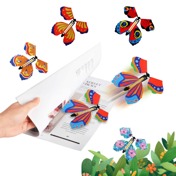 Magisk flygande fjäril, 10 st klockfjärilskort, gummibanddriven fjäril magisk älva flygande leksak för födelsedagspresenter, dekoration för