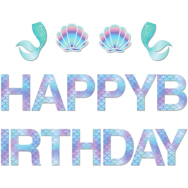 Sjöjungfrus födelsedagsbanner, Sjöjungfrubanner, Sjöjungfrufesttillbehör, Lilla sjöjungfruns födelsedagsdekoration för flickor, pojkar, barn, hem, klassrum, baby shower, 1:a