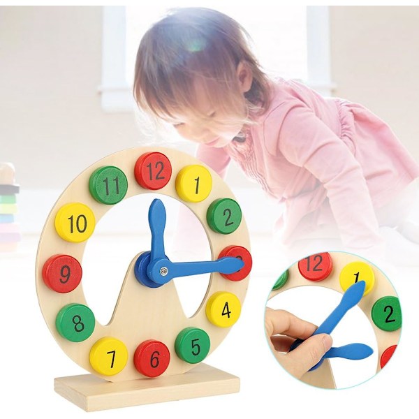 Lärande Klocka 1-12 Pedagogisk Leksak Lärande Present till Småbarn Barn Baby Trä Färgglad