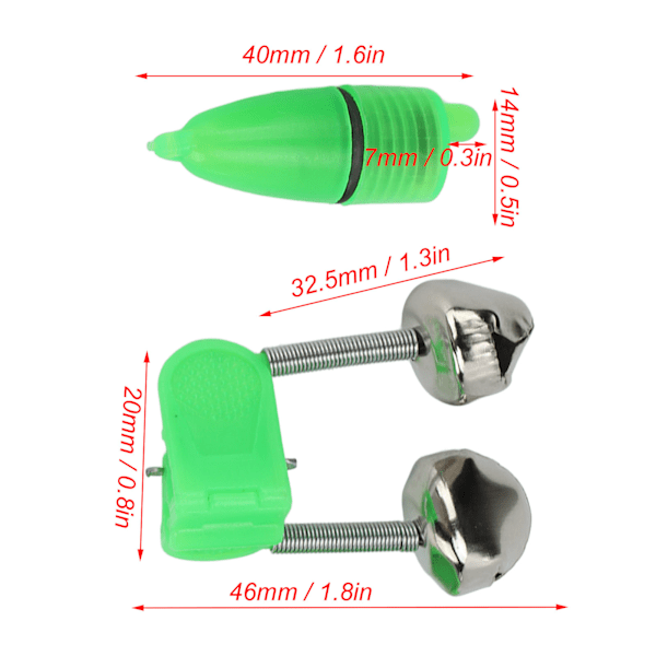 10 st LED nattfiskespö beteslarm ljus med dubbla klockor fiskbete varning gräsgrön