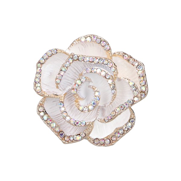Brosch Pin Kamelia Form Elegant Utsökt Rhinestone Prydd Brosch för Kvinnor Kläder Silke Scarf Dekoration Present Vit