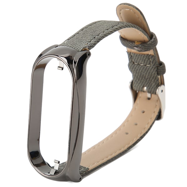 Justerbart andningsbart smartklockarmband i tyg, ersättningsarmband för Mi Band 7, grått tyg, svart fodral