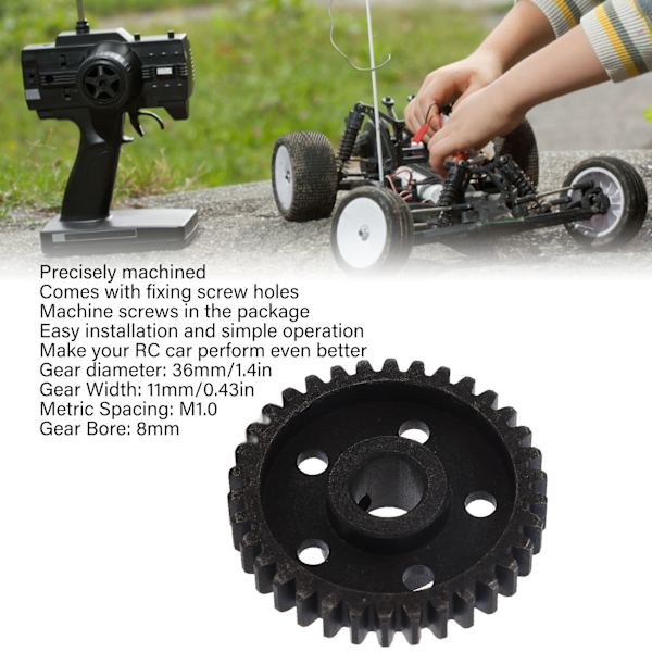 34T RC-motorväxel M1.0 8 mm kugghjulsborrning i stål svart RC-motorpinjongväxel för Arrma 1/7 1/8 RC-bilar