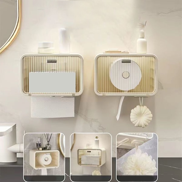 Vattentätt Tissue Box-skydd, 2-i-1 Maskförvaring och Tissuehållare, Utrymmesbesparande Väggmonterad Design, Transparent Vit