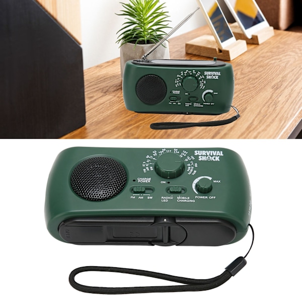 Handvevradio Portabel Praktisk LED-ficklampa Utomhus Multi Band AM/FM/SW Sol Handvev Väderradio