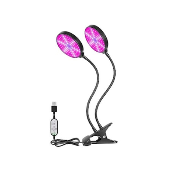 UV-lampa med fullspektrum för växttillväxt med 2 flexibla armar, 30 W, timer, 5 intensitetsnivåer, 78 lysdioder, runt huvud