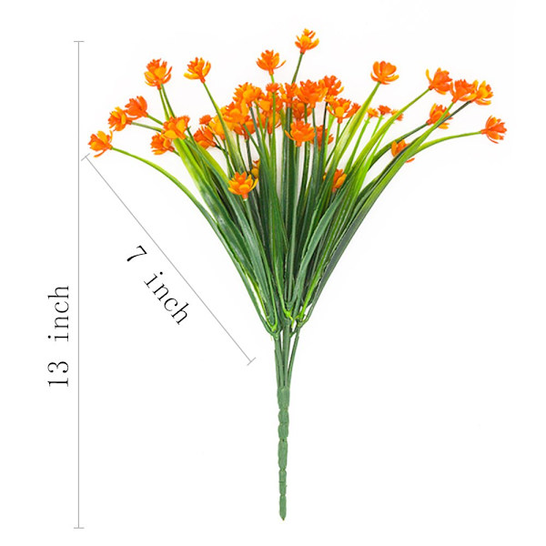 Konstgjorda falska blommor, 4 buntar utomhus UV-beständiga grönskande buskar växter inomhus utomhus hängande planterare hem trädgård dekor（Orange）