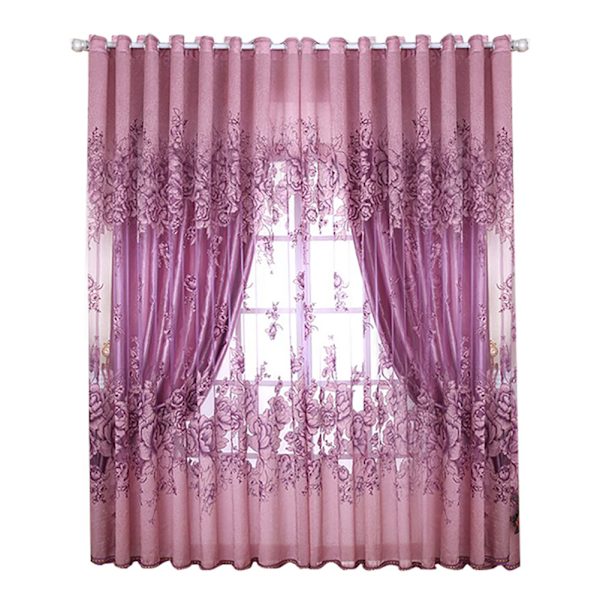 Polyester dörrgardin mörkläggningsdraperi för sovrum vardagsrumsdekor (rosa lila)