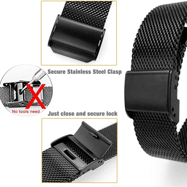 Rostfritt stål klockarmband justerbart armband med metallspänne klockarmband för Huawei Watch Fit 2 svart